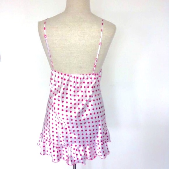 VICTORIA'S SECRET Angels Pink & White Polka Dot Slip Nightgown Babydoll Nighty - Picture 2 of 5